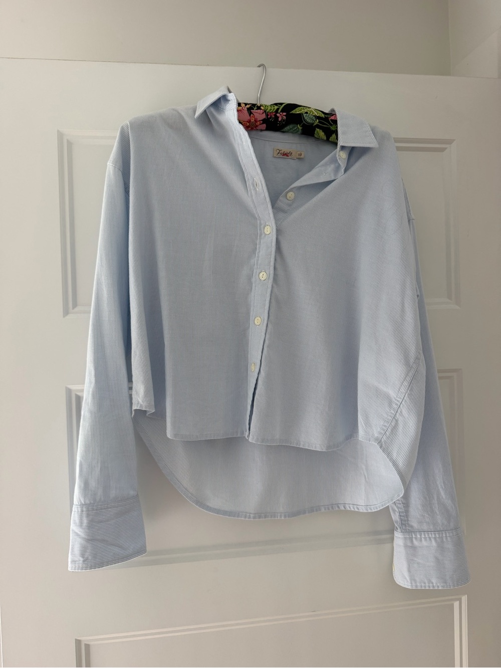 FAHERTY CROPPED OXFORD SHIRT, SIZE SMALL